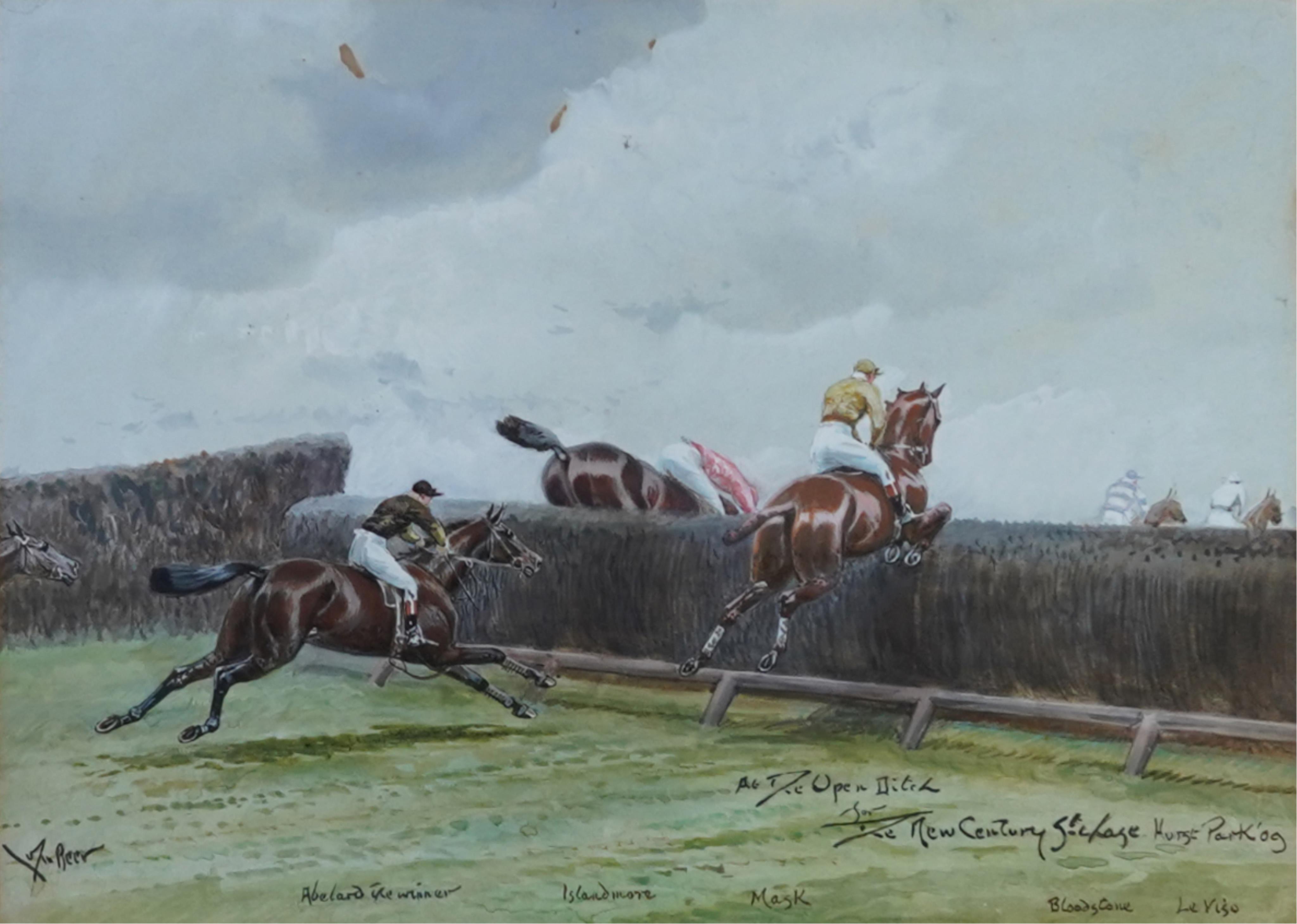 John Beer, (c.1860-c.1930), 'The New Century Steeplechase, Hurst Park, March 2nd 1909'